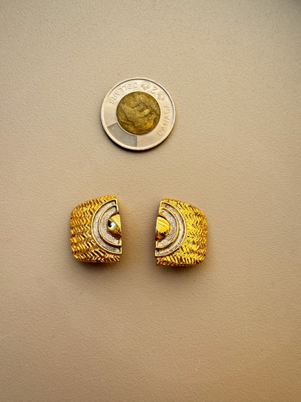 Vintage Gold Tone Textured Clip-On Earrings with Moon Motif